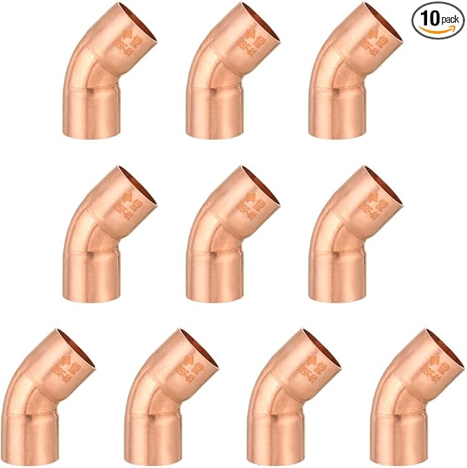 (Pack of 10) EFIELD 1/2" C X C Copper 45 Degree Elbow, LF Short Turn Copper Plumbing Fittings with Sweat Solder Connection,(COPPER056)