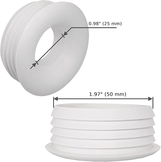 (Pack of 2) White Rubber Sleeve for Drain Pipe, 1.57" x 0.98" (50 x 25 mm) Pipe Connector, Adaptor, and Reducer