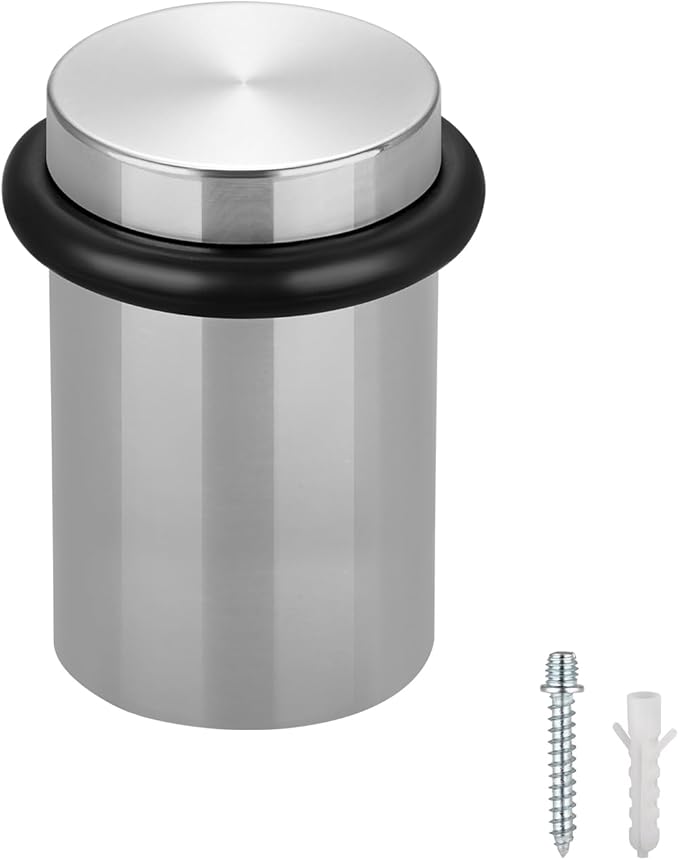 Floor Door Stopper Door Stop - Classy Solid Steel Modern Heavy Duty Door Stoppers - Floor Mount Anchor Screw - Wall Protector for Commercial Door (Stainless Steel Black, 2.0 Inch)