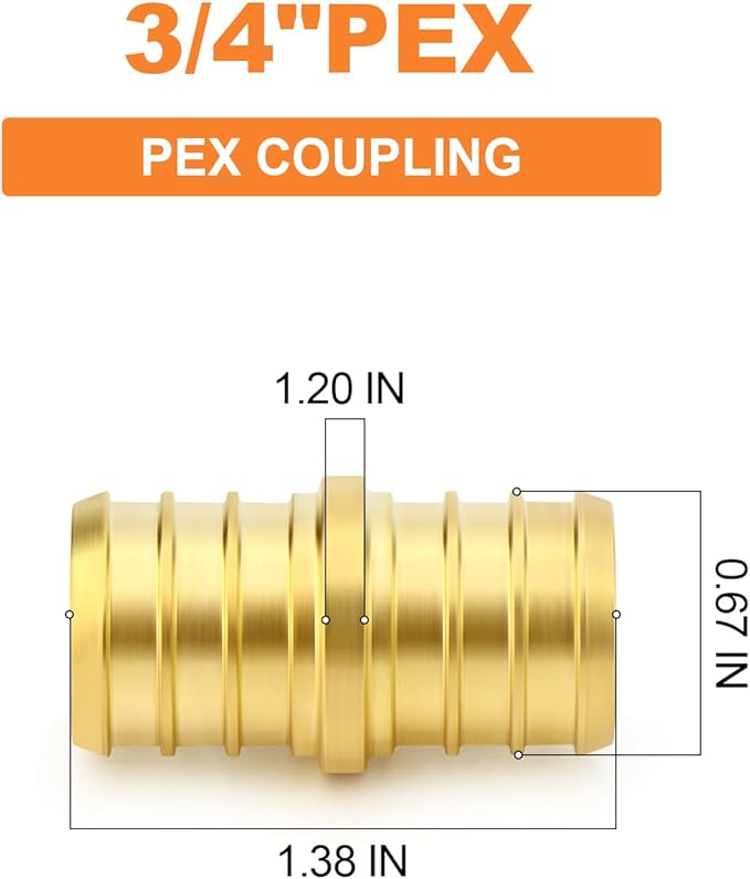 GASHER 20Pcs No Lead Brass 3/4" Pex Coupling, 3/4 Inch Pex Fittings for Pex Tubing