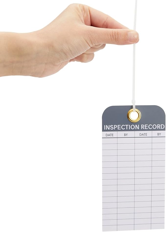 Juvale Inspection Tags for Equipment - 24-Pack, 6 x 3 in White PVC - Waterproof & Rip-Resistant with Eyelets & Cable Ties - Maintenance Log Sticker & Monthly Inspection Tags