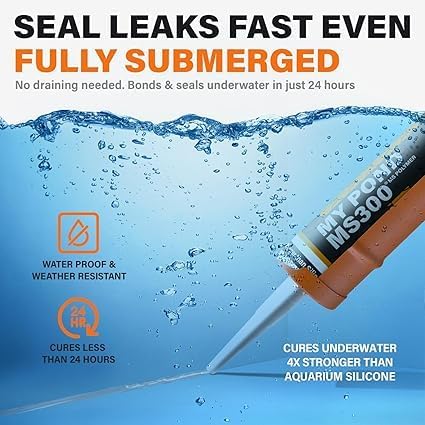 MS300 Marine Sealant Clear, Window Sealer, Pond Sealer for Leaks Concrete Glass Metal, MS Polymer Adhesive 4x Stronger than Aquarium Silicone Caulking, Pond Liner Adhesive, Clear Sealant, 300ml