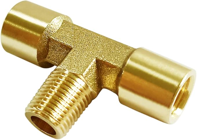 Joywayus Brass Pipe Fitting Tee T 3 Way Adapter (1/8 NPT Female Male Female, Pack of 2)