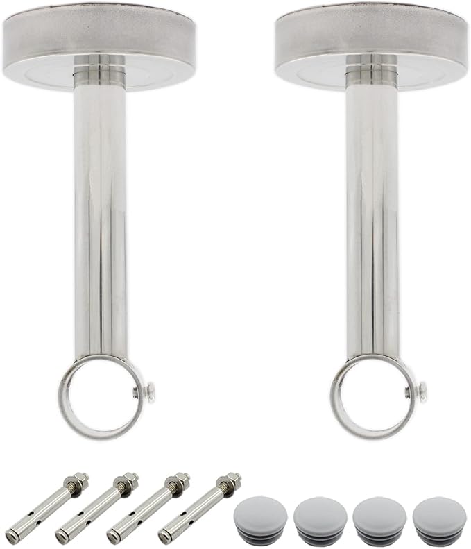 2 Pack Ceiling Mount Bracket, Stainless Steel Wardrobe Pipe Bracket Rod Holder Ceiling Holder, ULIFESTAR Shower Curtain Closet Wardrobe Rod Lever Support Holder Pipe Flange Socket (D*H)26*200mm/1*8''
