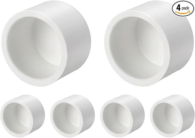 4Pcs 1 1/2" PVC External End Cap Fitting, SCH40 Furniture Grade PVC Pipe Plug Adapter, Pipe Cover Fittings for DIY Project, Irrigation System, Plumbing Framework, Garden Structures