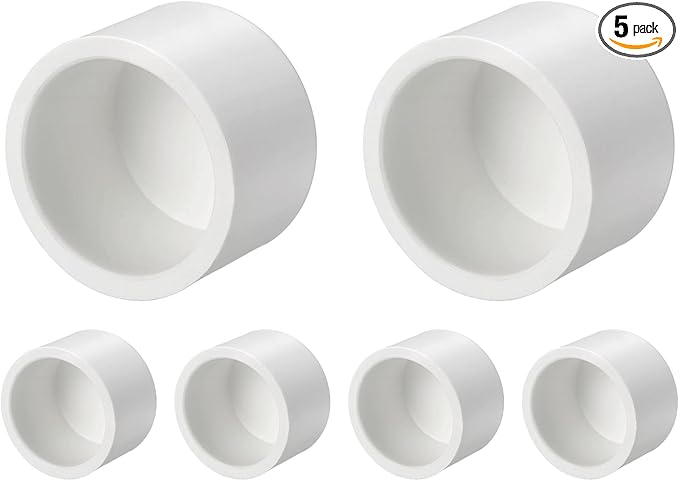 5Pcs 1 1/2" PVC External End Cap Fitting, SCH40 Furniture Grade PVC Pipe Plug Adapter, Pipe Cover Fittings for DIY Project, Irrigation System, Plumbing Framework, Garden Structures
