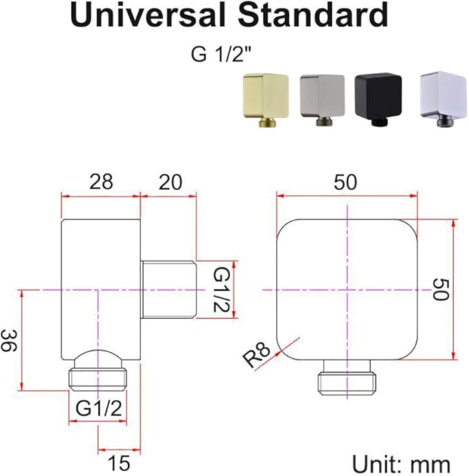 Brass Wall Supply Elbow, Nicmondo G1/2” Square Shower Hose Connector, Drop Ell Wall-mounted Union Water Outlet for Handheld Shower Handshower,Brushed Nickel
