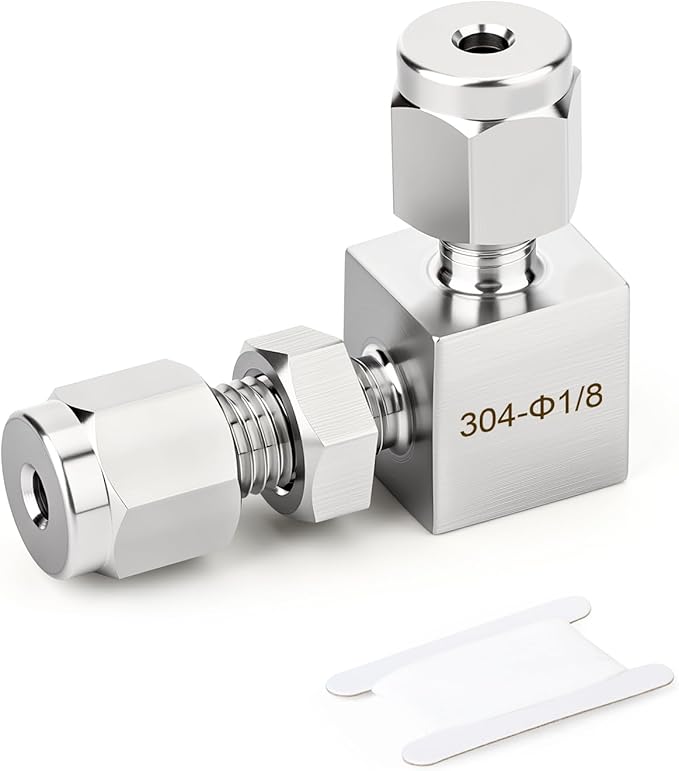 TAISHER 1PCS 304 Stainless Steel 90 Degree Thru-Bulk Bulkhead Compression Tube Pipe Fitting Connector, 1/8" Tube OD x 1/8" Tube OD Straight Adapter