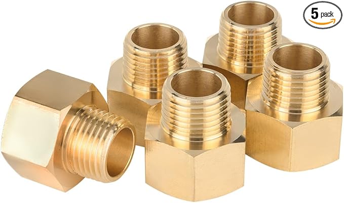 (Pack of 5) EFIELD Brass Pipe Fittings, 1/2" Male Pipe x 3/4" Female NPT Threaded Pipe Reducer Adapter Fittings,(NPT036)