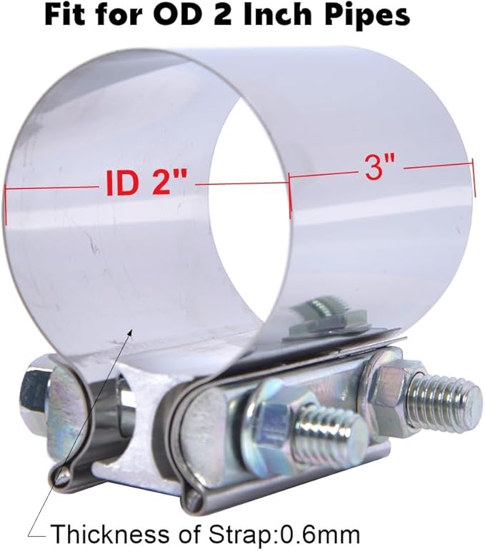 ID 2 Inch Butt Joint Exhaust Band Clamp-Stainless Steel Sleeve Coupler-fits OD 2" Exhaust Pipes Mufflers