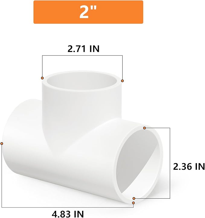 GASHER 8PCS PVC Pipe Fitting 2" PVC 3 Way Tee Furniture Grade Pipe Socket Fittings, For Home or Industrial