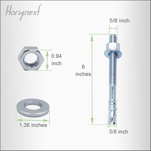 5/8" x 6" Wedge Anchor, for Cement and Concrete only, zinc-Plated Carbon Steel Screws and lag Bolts （ 20 pcs