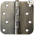 Hinge Outlet 4 Inch with 5/8 Inch Square Radius Ball Bearing Door Hinges, Heavy-Duty Steel, Removable Pin (Antique Brass, 6 Pack)