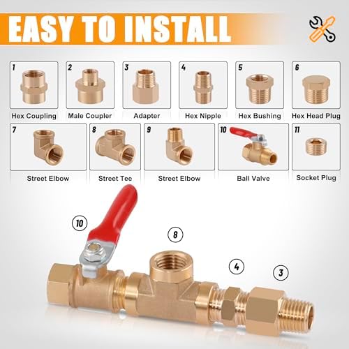 105PCS Brass Pipe Fittings Assortment Kit,1/8" 1/4" 3/8" 1/2" NPT