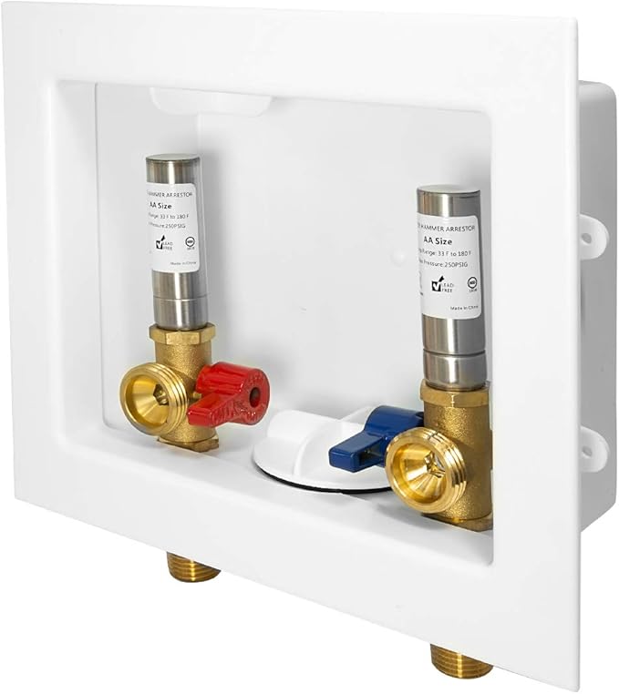 EFIELD Washing Machine Outlet Box with Center Drain, 1/2 inch x 3/4 inch MHT (1/2'' -Inch Sweat Connection MIP) with Stainless Steel Water Hammer Arrestor,(WM006)
