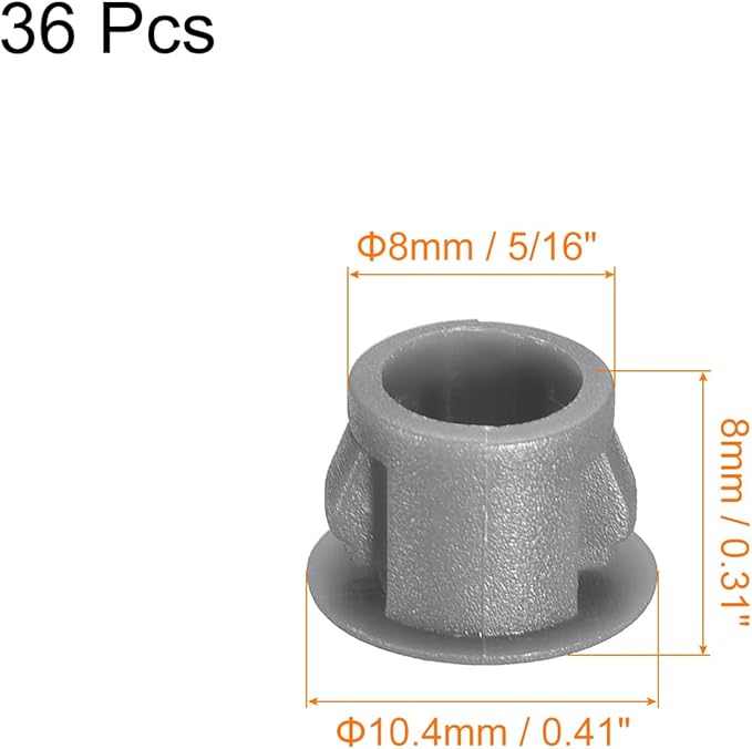 uxcell 8mm(5/16") Plastic Hole Plugs, 36Pcs Flush Type Panel Round Snap in Fastener Knockout Locking Plugs for Furniture Insert End Caps Panels, Grey