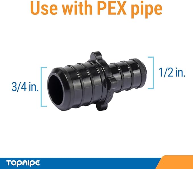 (Pack of 20) Topaipe 3/4-1/2 Inch PEX Poly Crimp Coupling, PPSU Crimp Coupling for Pipe, Plumbing Fittings, Poly Full Flow Fittings for PEX Tubing, ASTM F2159