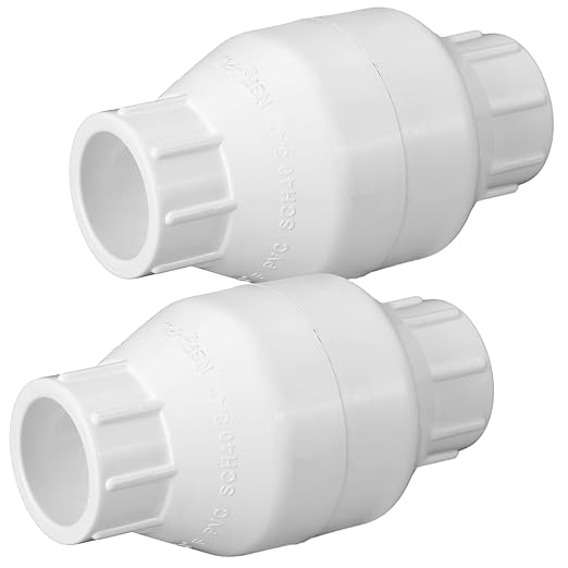 Geetery PVC Inline Check Valve Solvent Connections White Plastic Backflow Preventer Pipe Fittings Check Socket Schedule (2 Pcs, 3/4 Inch)
