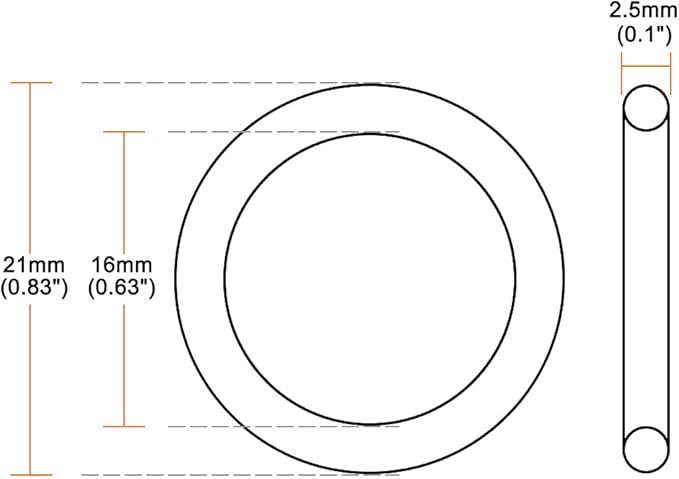 uxcell Nitrile Rubber O-Rings 21mm OD 16mm ID 2.5mm Width, Metric Nitrile Rubber Sealing Gasket for Automotive Machine Plumbing, Pack of 25