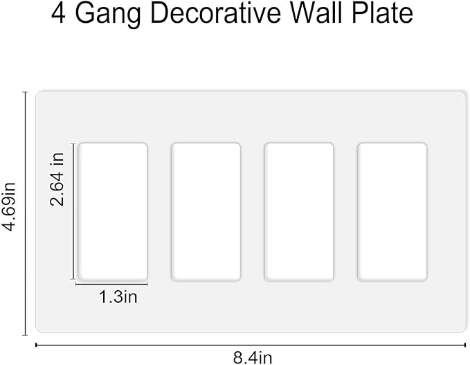 Screwless Decorator Wall Plates 4-Gang Switch Outlet Electrical Cover Plate Unbreakable Thermoplastic Faceplate for Decorative Receptacle Outlet Switch, White (4 Pack)