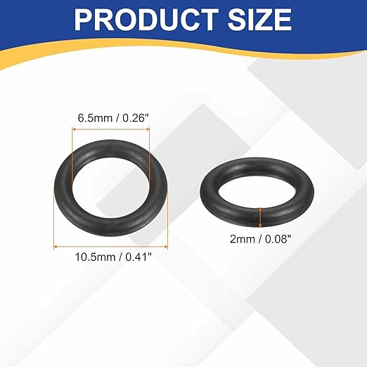 HARFINGTON 50pcs Nitrile Rubber O-Rings 10.5mm OD 6.5mm ID 2mm Width Metric Buna-N NBR Sealing Gasket Plumbing Sealing Repair O Rings for Car Auto Vehicle Repair Faucet Air Gas