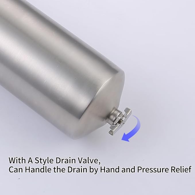 Amwater NSF/ANSI 42 Stainless Steel Whole House Water Filter Housing, 10" x 2.5" Sediment Water Filter System for Heavy Duty, Well & City Water, 1" NPT Port, Drain Valve Style A