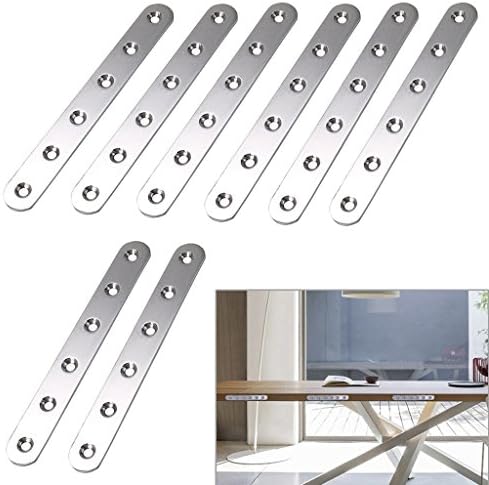 Sumnacon 8 Pcs Stainless Steel Flat Plates - 6 Inch Heavy Duty Mending Plate Straight Corner Brace Brackets Connector Furniture Repair Fixing Joint with Screws, Silver