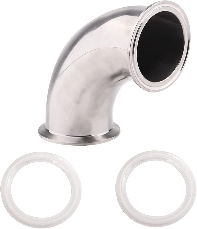 DERNORD Sanitary Ferrule Elbow 90 Degree Pipe Fitting with 2 Pieces Silicone Gasket SS304 Tri Clamp (2-1/2" Tube OD)