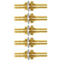 Joywayus 1/4" Hose Barb Thru-Bulk Head Hex Union Brass Fitting with Flat Washer Gasket Water/Fuel/Air (Pack of 5)