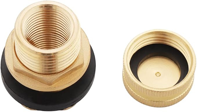 Brass Tank Bulkhead Fitting With Plug,Double 1/2" Female NPT and 3/4" Male GHT (Garden Hose Threaded)