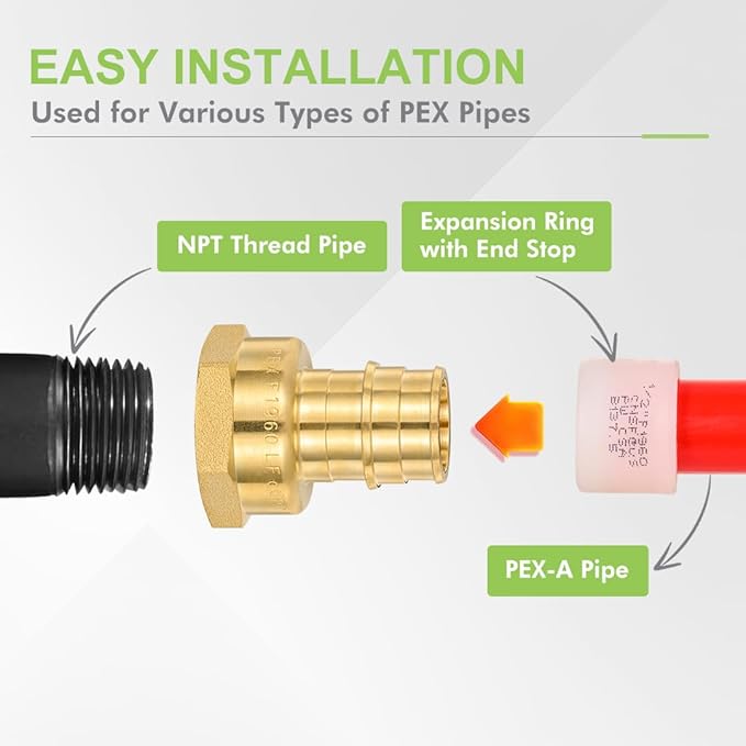 10 Pack Brass Expansion Female Adapter Fittings, 3/4 Inch Female NPT to 3/4 Inch PEX-A Brass Expansion PEX-A Fittings,NSF/ANSI 61 NSF 372 Certificate, ASTM F1960 Certified