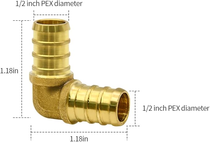 10 Pack 1/2" PEX Elbow Fittings, Brass Fittings for PEX Tubing Pipe