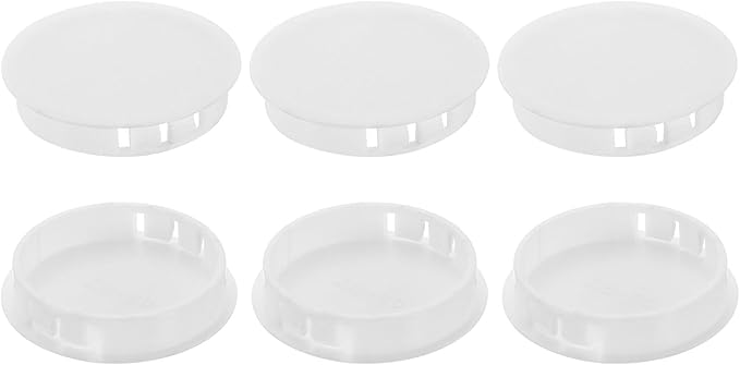 uxcell 6Pcs Plastic Hole Plugs, 50mm(2") Flush Type Panel Plugs, Round Snap Knockout Locking Plugs for Furniture Insert End Caps Panels, White