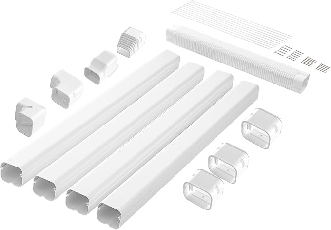 VEVOR Mini Split Line Set Cover 3-inch W 15.8Ft L, PVC Decorative Pipe Line Cover for Air Conditioner with 4 Straight Ducts & Full Components Easy to Install, Paintable for Heat Pumps, White