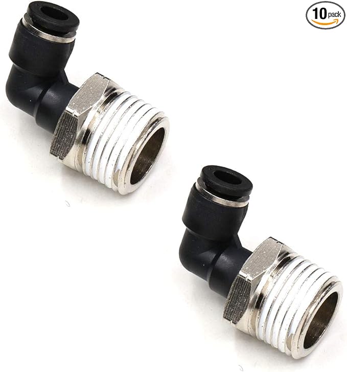 CEKER 1/4 OD x 1/2" Npt Male Thread Elbow 90 Degree Push to Connect Fittings Air Fittings Pneumatic Quick Connect Fitting Airlines Push In Connectors 1/4 Tube Fittings 10Packs