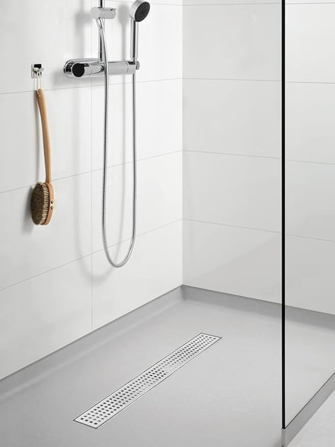 Linear Shower Drain, Shower Drain 60 inch with Removable Grate Cover, Professional AISI 304 Stainless Steel Shower Floor Drain, Shower Drain with Hair Catcher and Leveling Feet