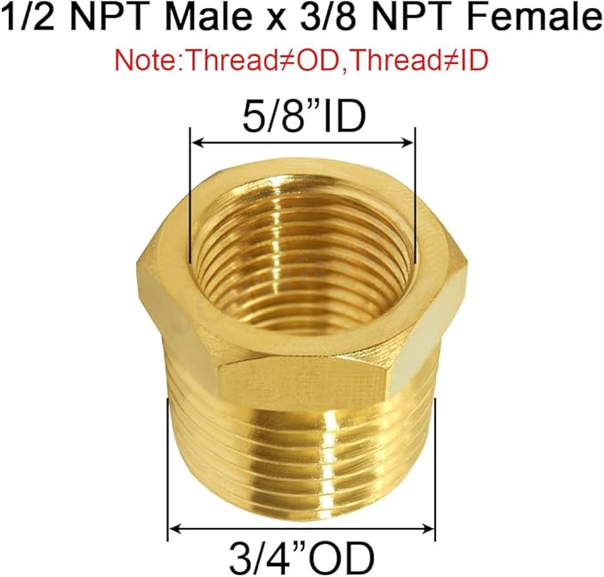 Joywayus Brass Reducer Hex Bushing Reducing Cast Pipe Fitting 1/2" NPT Male x 3/8" NPT Female Adapter(Pack of 5)
