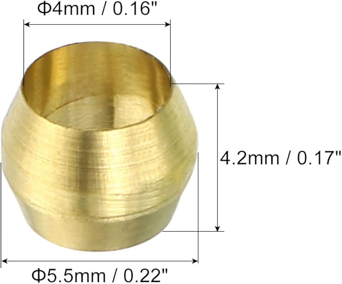 PATIKIL Brass 4mm Compression Sleeves Ferrules, 100 Pack Brass Ferrule Fittings for Air Water Gas Pipe