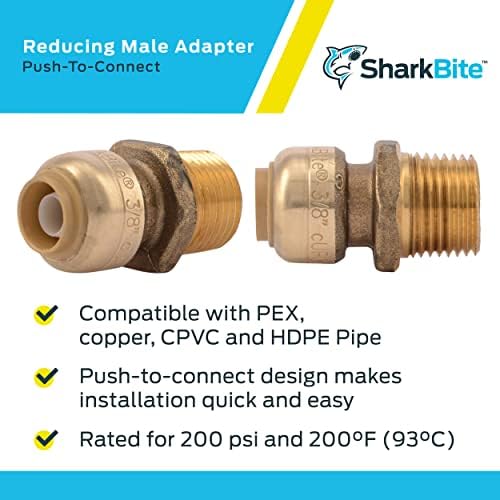 SharkBite 3/8 Inch (1/2 Inch OD) x 1/2 Inch MNPT Reducing Adapter, Push to Connect Brass Plumbing Fitting, PEX Pipe, Copper, CPVC, PE-RT, HDPE, U118LFA