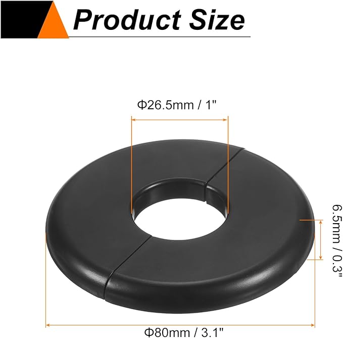 HARFINGTON 2pcs Wall Split Flange 26.5mm/1" Self-Adhesive Plumbing Cover Plates ABS Plastic Round Escutcheon Plate Buckle Design for Water Pipe Bathroom Kitchen Decoration, Black