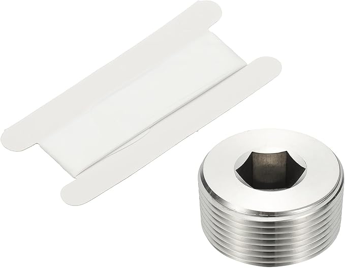 PATIKIL 1-1/4" NPT Male Internal Hex Pipe Fitting, 304 Stainless Steel Pipe Plug Fitting Assortment Kit Countersunk Thread Head Socket Pipe Plug Fitting Adapter with Tape, Silver