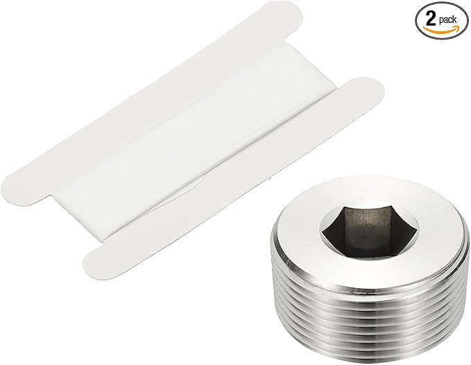 PATIKIL 1-1/4" NPT Male Internal Hex Pipe Fitting, 2 Pcs 304 Stainless Steel Pipe Plug Fitting Assortment Kit Countersunk Thread Head Socket Pipe Plug Fitting Adapter with Tape, Silver