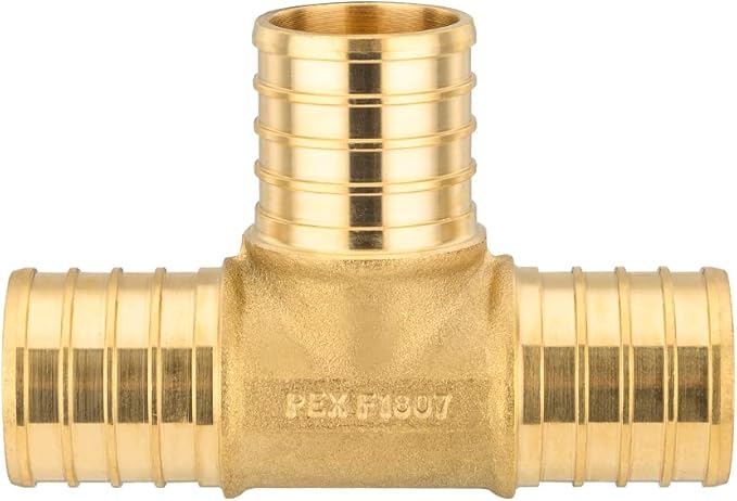 2-Pack EFIELD Barb Crimp Pex Fittings 1" x 1" x 1" Inch Tee Brass Fittings For Pex Tubing Connection, ASTM F1807,(PEX1807074-2PCS)
