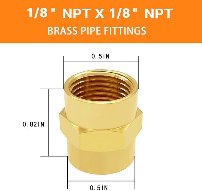 Brass Pipe Fitting NPT Coupler, 1/8" x 1/8" Standard NPT Female thread (pack of 2)