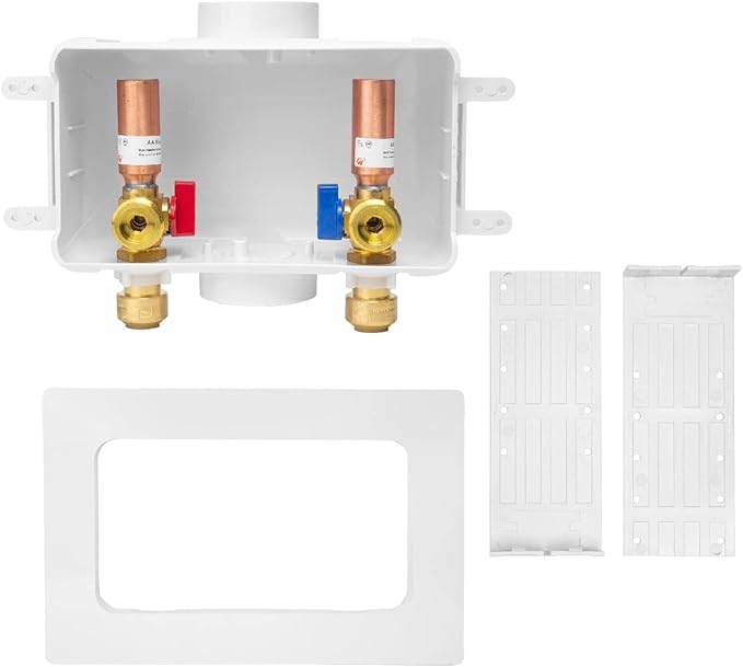 EFIELD Premium Washing Machine (Laundry) Outlet Box with Center Drain, 1/2-Inch Push-Fit Inlet Connection(Copper, Pex, CPVC Pipe) With Copper Water Hammer Arrestor,(WM033)