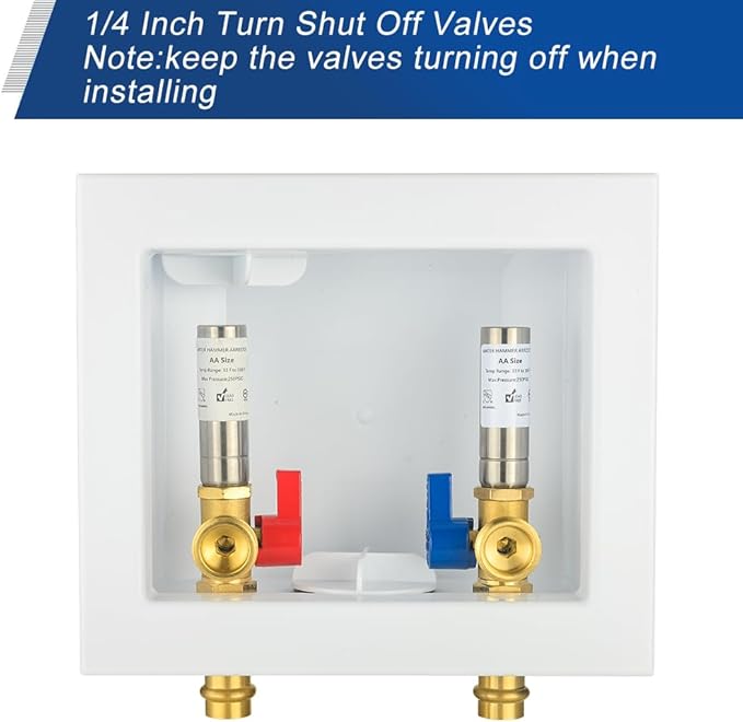 EFIELD Washing Machine Outlet Box, 1/2-inch Copper Press Inlet with Center Drain, White (SS Water Hammer Arrestor),(WM056)