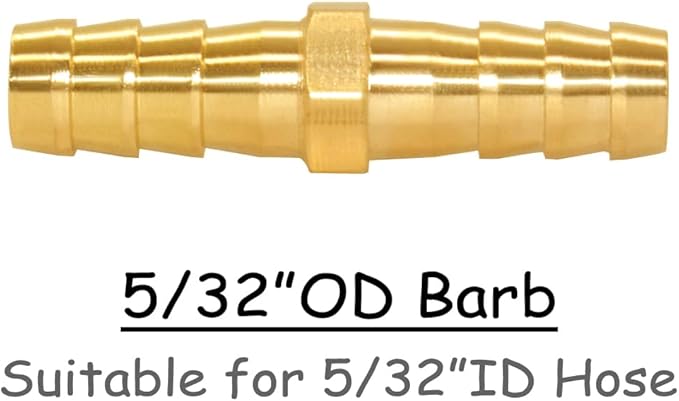 10PCS Brass 5/32" OD Barb Splicer Mender Hose Barb Fitting Straight 2-Way Union Garden Hose Repair Fittings for Water/Oil/Gas