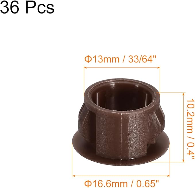 uxcell 13mm(33/64") Plastic Hole Plugs, 36Pcs Flush Type Panel Round Snap in Fastener Knockout Locking Plugs for Furniture Insert End Caps Panels, Brown