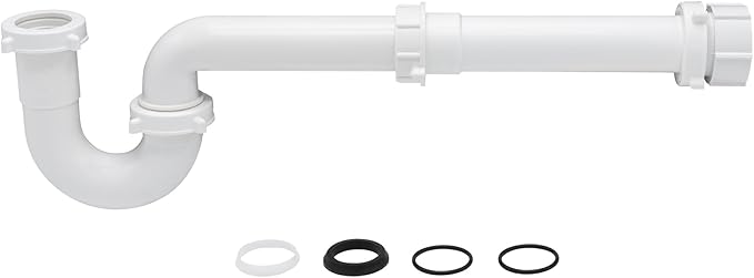 1-1/2 Inch Bayonet P-Trap Kit, Patented Polypropylene with PVC Marvel Adapter, Includes J-Bend, Flanged Wall Arm, Bayonet Reducing Bushing, O-Rings & Washers, Turn & Click Nuts