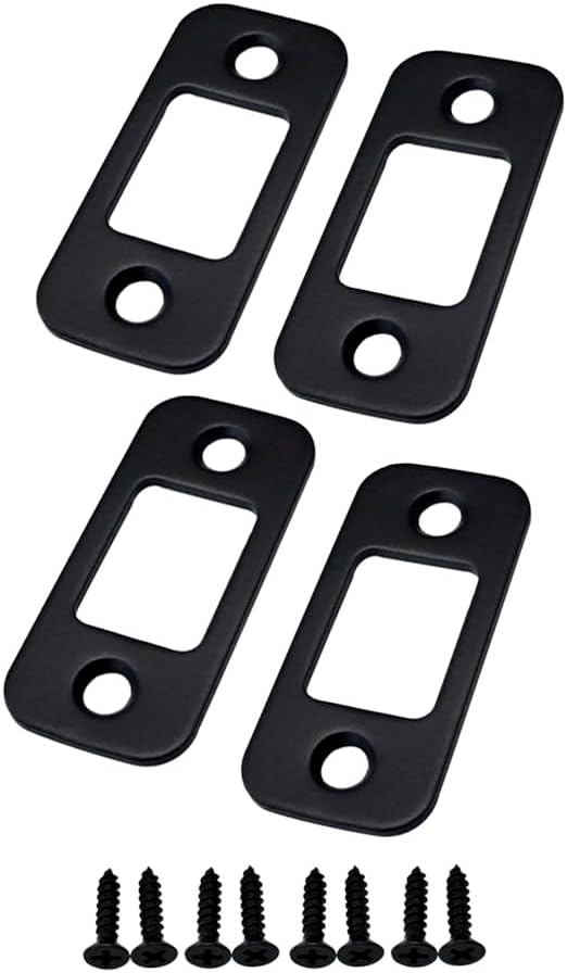 QCAA Solid Brass Deadbolt Strike Plate, Door Backplate, Round Corner, 1" x2-1/4", Matte Black, 4 Pack, Made in Taiwan